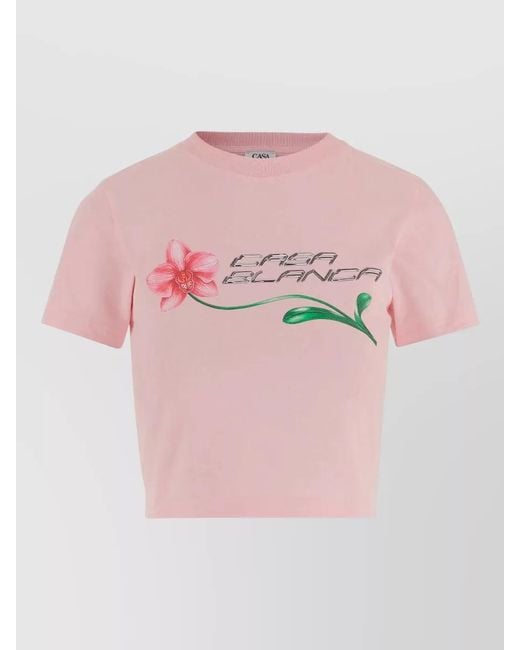 Casablanca Pink Logo Cropped Baby T-Shirt Floral Motif