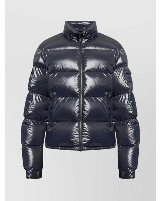 Moncler Blue High Collar Quilted Jacket With Shiny Finish for men