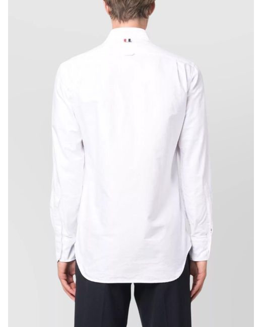 Thom Browne White Cotton Shirt With Curved Hem And Button-Down Collar for men