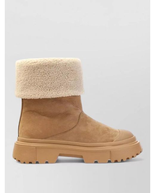 Hogan Natural Ankle Boots Chunky Sole Round Toe Design