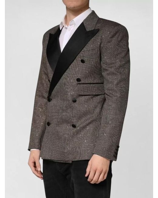 Dolce & Gabbana Gray Double Breasted Two Button Peak Lapel Jacket for men