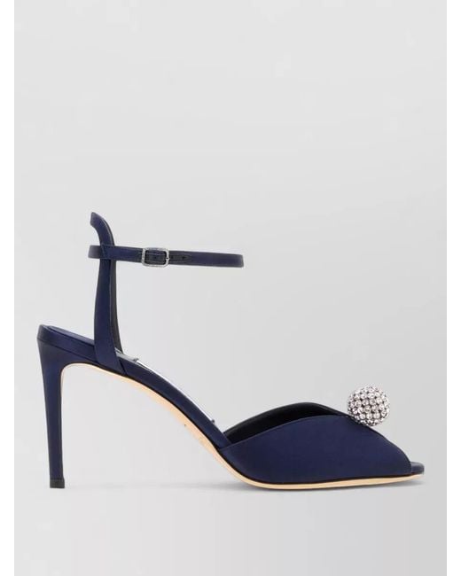 Jimmy Choo Blue Sacora 85 Satin Sandals Stiletto Heel