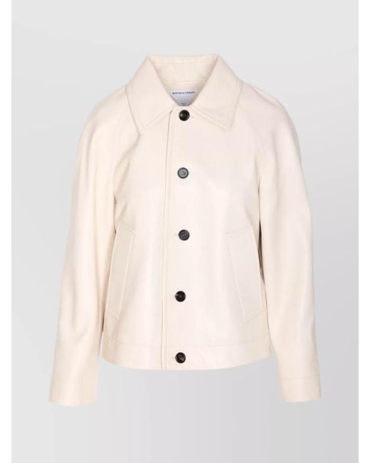Bottega Veneta Natural Leather Collared Jacket With Front And Lateral Pockets