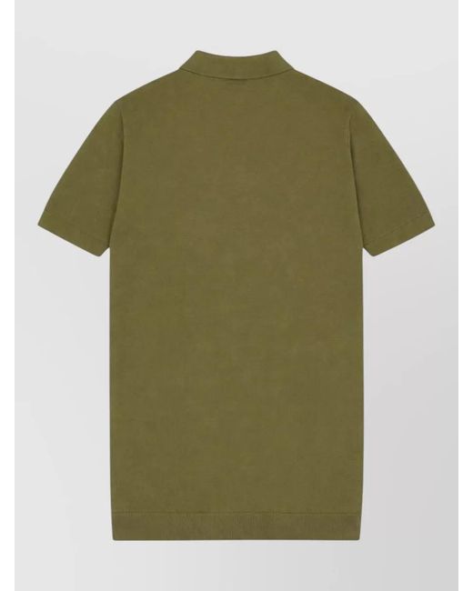 John Smedley Green Polo Shirt Straight Collar Ribbed Cuffs Hem for men