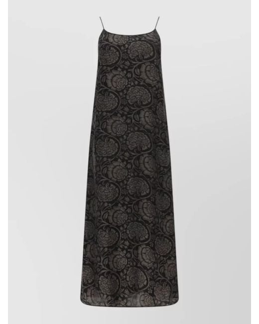 Uma Wang Black Long Dress Anaya Maxi Spaghetti Straps Floral