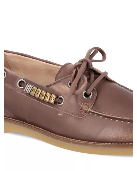 Pinko Brown Leather Loafers