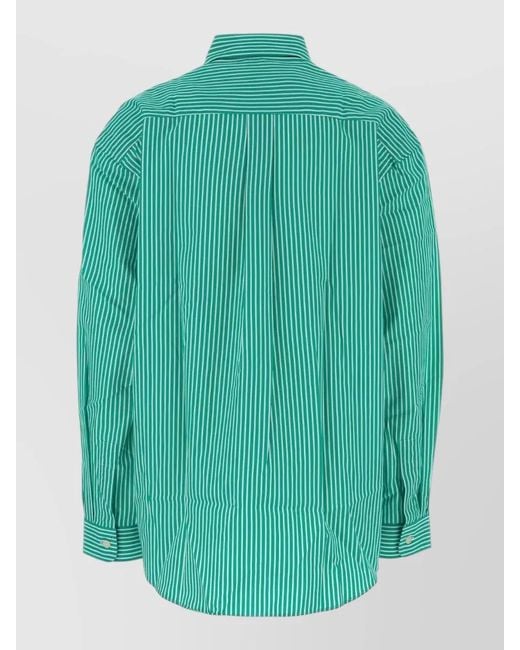 Sporty & Rich Green Embroidered Poplin Shirt Chest Pocket Stripes for men