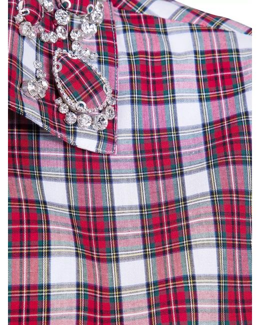 N°21 Red Plaid Shirt Short Sleeves Embellished Collar