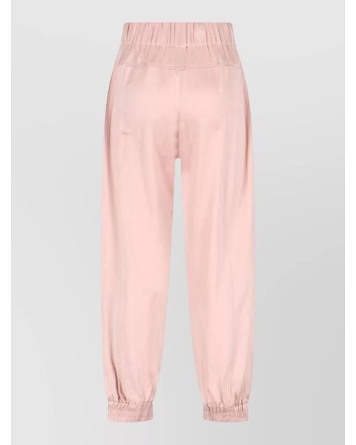 Sa Su Phi Pink Straight Leg Pants Elastic Waist Cuffs Pockets