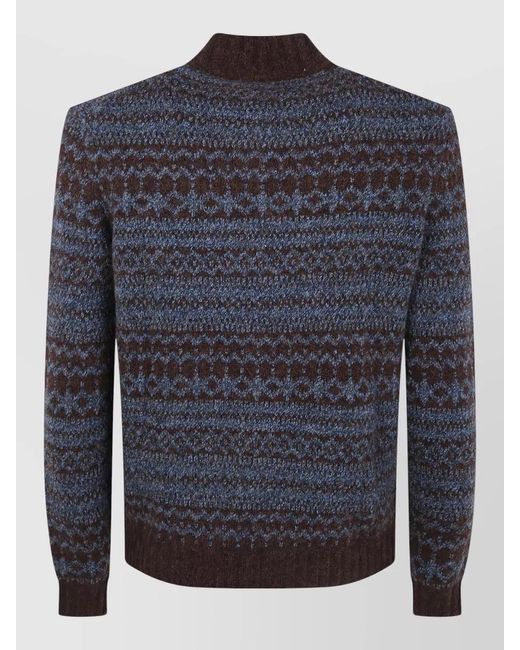Ballantyne Blue Textured Knit T Neck Cardigan Sweater for men