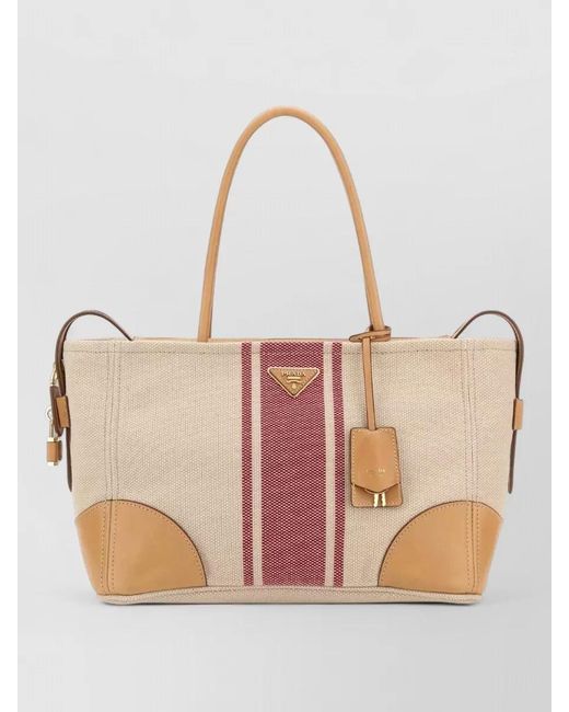 Prada Natural Canvas Large Tote Bag Contrast Panels