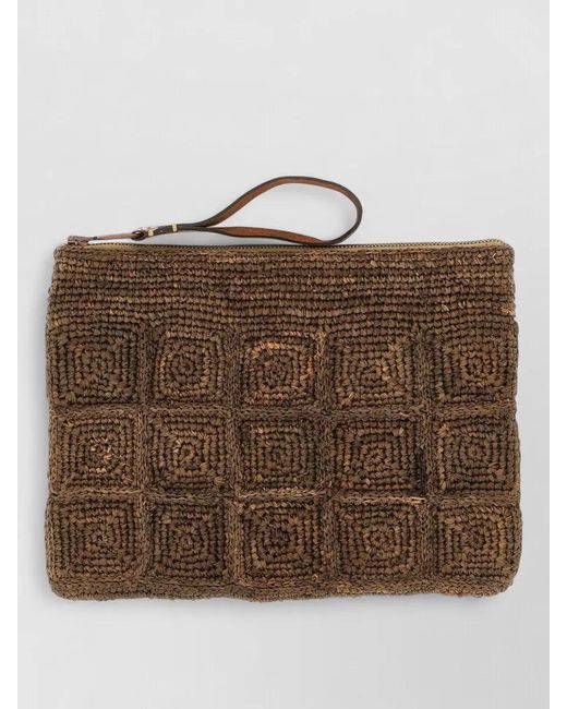 IBELIV Brown Tanala Clutch Bag Woven Square Pattern Wrist