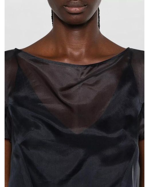 Max Mara Blue Silk Boat Neck Kimono Sleeve Blouse