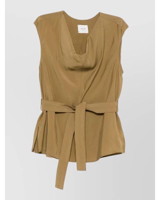 Alysi Natural Draped Front Sleeveless Top Side Slits
