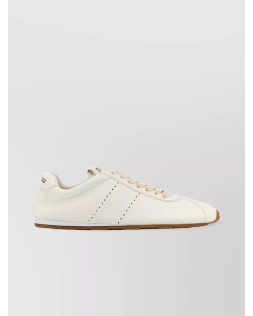 Miu Miu White Leather Plume Low-Top Sneakers Rubber Sole