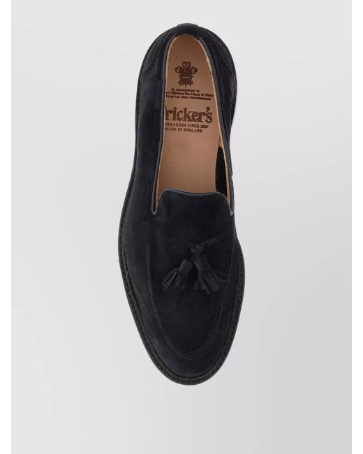 Tricker's Black Elton Suede Loafers Tassel Round Toe for men