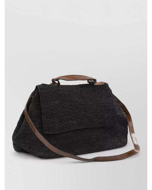 IBELIV Black Rectangular Woven Tote Bag Top Handle Strap