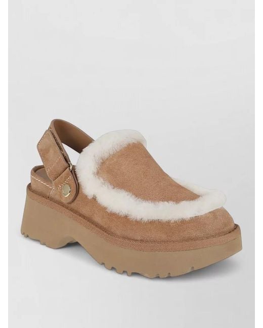 Ugg Natural Slippers Chunky Sole Faux Fur Slingback