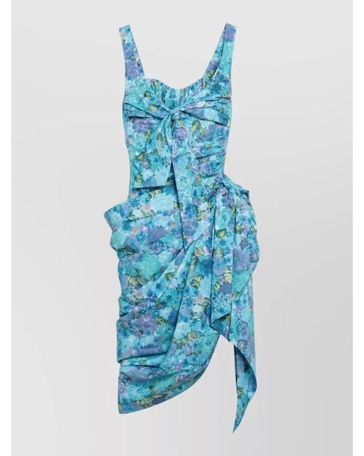 Chloé Blue Sleeveless Dress Bow Detail Floral Draped