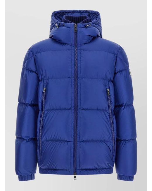 Moncler Blue Rivau Hooded Down Jacket Quilted Zip Pockets for men