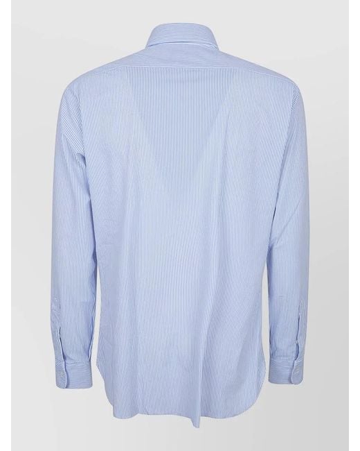 Barba Napoli Blue Long Sleeve Striped Neck Detail Shirt for men
