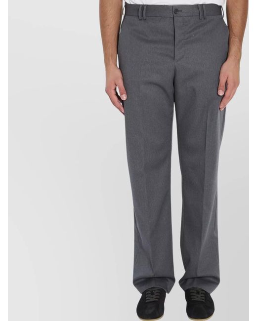 PT Torino Gray Virgin Wool Mid-Rise Slim-Fit Straight-Leg Trousers for men