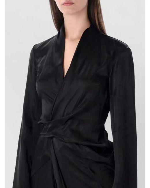 Rick Owens Blue Cupro Draped Wrap Maxi Dress