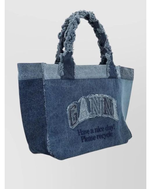 Ganni Blue Denim Medium Trapeze Shopper Bag