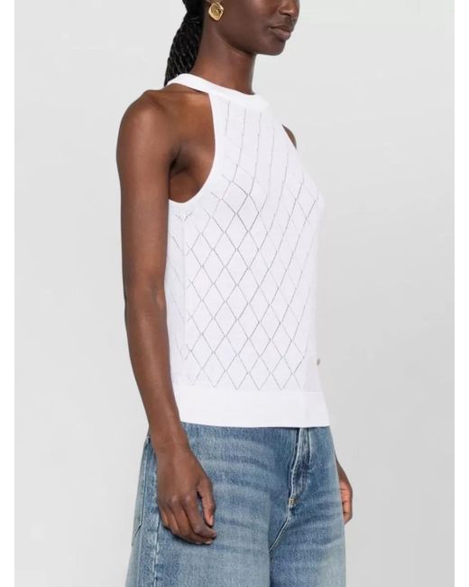 Balmain White Wool Halterneck Top Diamond Knit Design