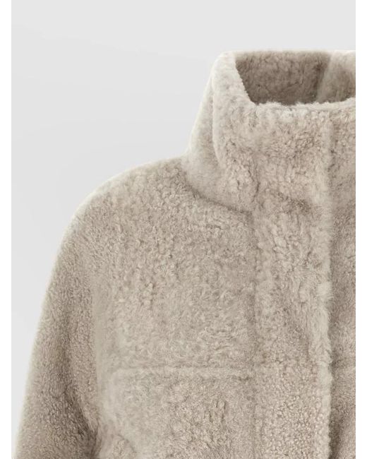 Brunello Cucinelli Natural Shearling Coat Crater Neck Relaxed Fit