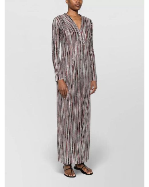 Missoni Gray Long Cardigan Metallic Stripes V Neck