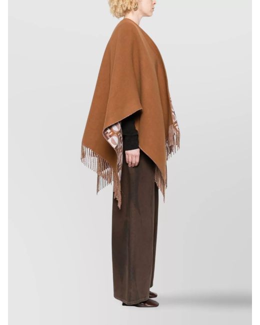 Fendi Brown Wool Cashmere Reversible Cape