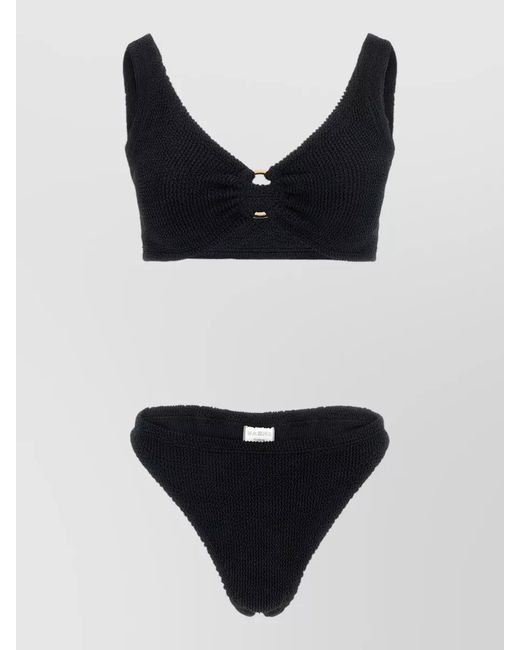 Hunza G Black Julia Bikini Set Textured Straps Detailing