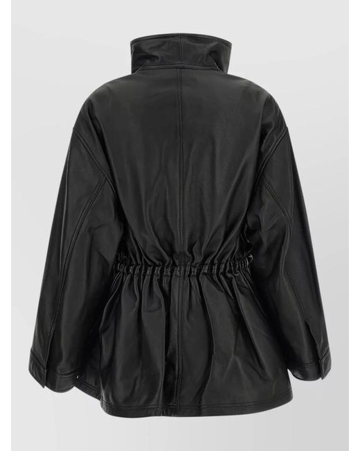 Rohe Black Leather Jacket High Collar Elasticated Waist