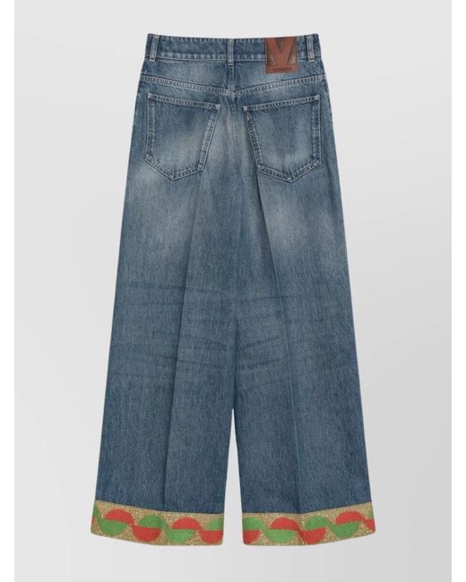 Valentino Blue Denim Wide-Leg Trousers