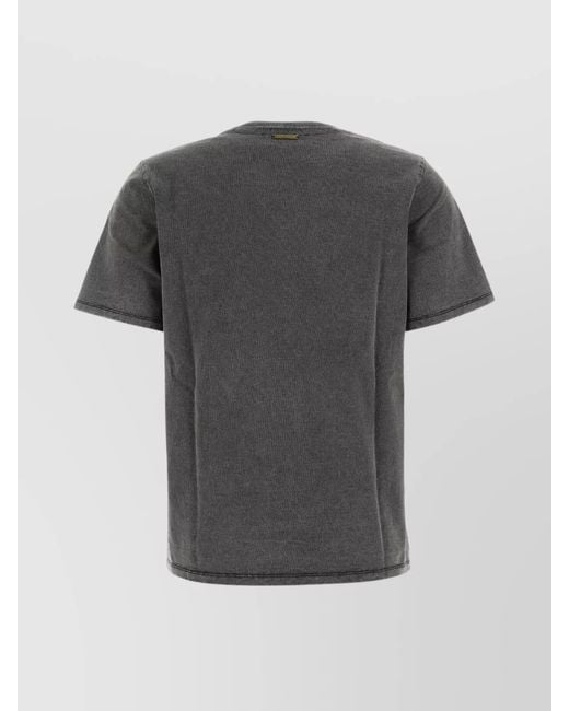 Michael Kors Gray Ribbed Texture Round Neck Short Sleeves Top