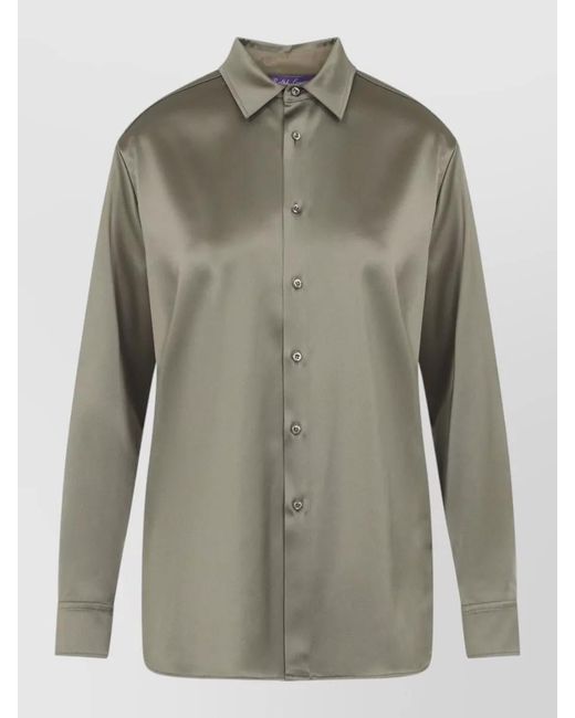 Ralph Lauren Green Adrien Silk Satin Shirt Long Sleeves