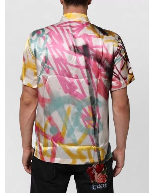 Dolce & Gabbana Red Silk Printed Short-Sleeve Shirt for men