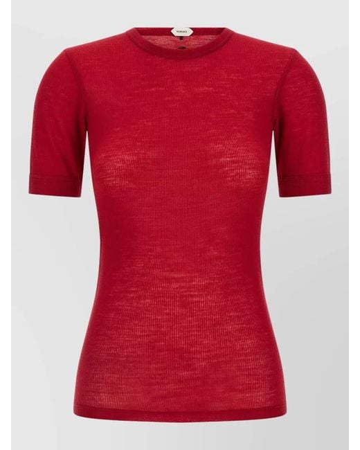 Versace Red Medusa Crew Neck Ribbed Texture T Shirt