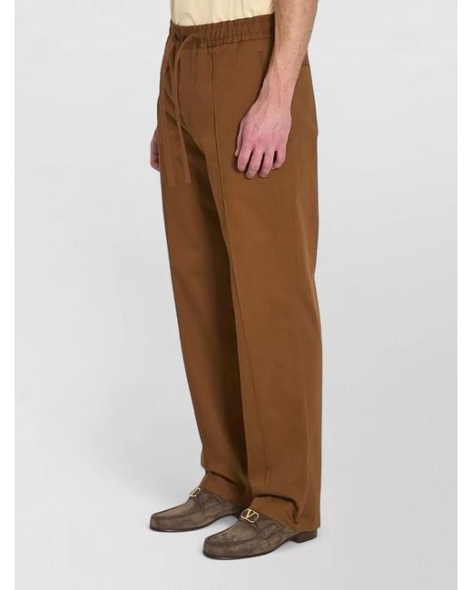 Valentino Garavani Brown Cotton Mid-Rise Straight-Leg Trousers for men