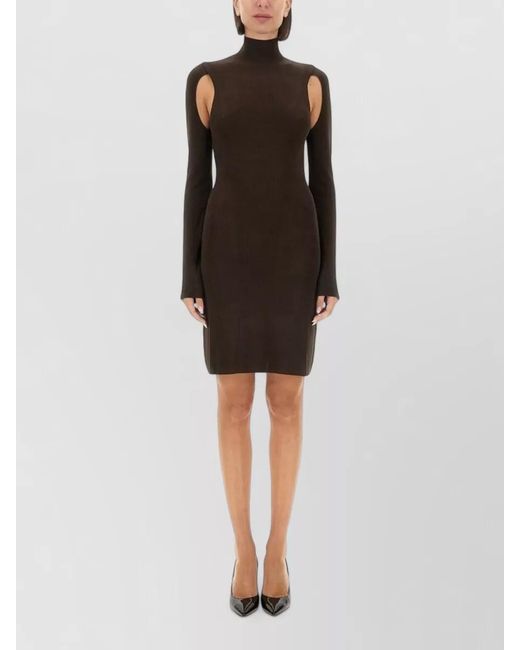 Helmut Lang Black Knit Turtleneck Dress Cut Out Shoulders