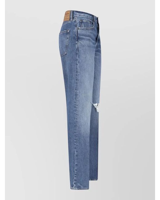 Polo Ralph Lauren Blue Straight Leg Trousers Distressed Detail Belt Loops