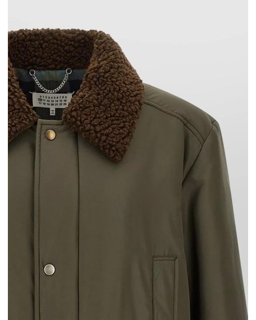 Maison Margiela Green Shearling Collar Single Breasted Coat for men