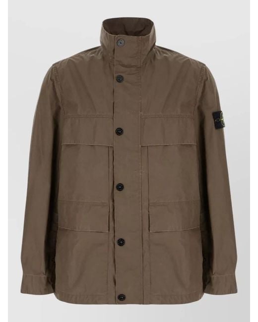Stone Island Brown Polyester Blend Jacket Front Pockets High Collar for men
