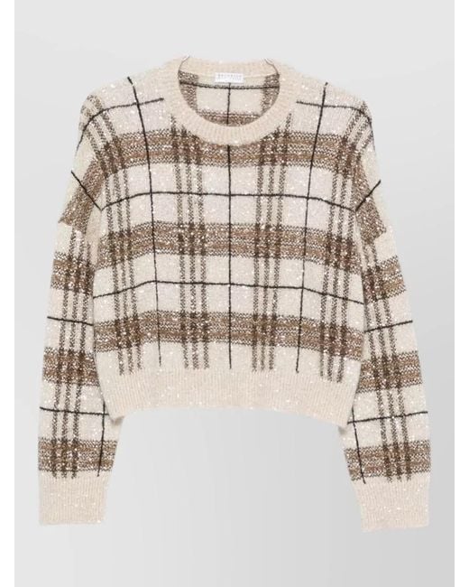 Brunello Cucinelli Natural Knitwear Top Long Sleeve Round Neck