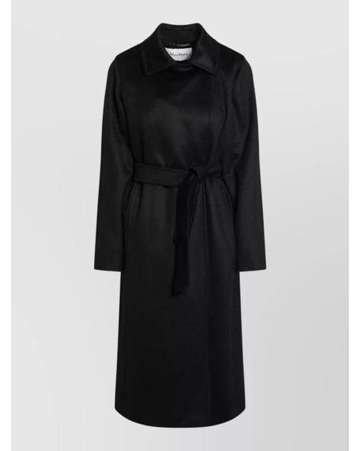 Max Mara Black Belted Midi Jacket Long Sleeves Collar