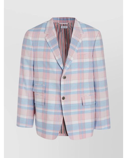 Thom Browne Blue Checked Cotton Single-Breasted Blazer for men