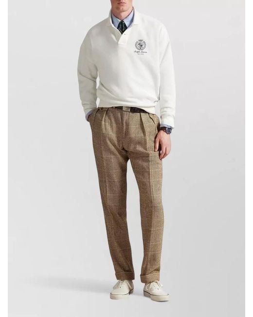 Polo Ralph Lauren White Ribbed-Collar Relaxed-Fit Long-Sleeve Polo Shirt for men