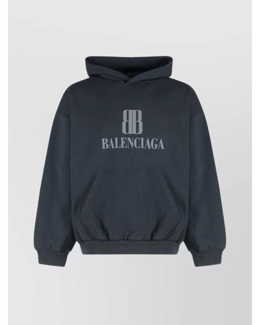 Balenciaga Blue Casual Hooded Sweatshirt Kangaroo Pocket for men