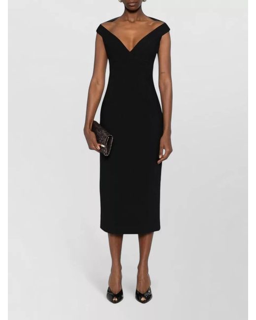 Solace London Black Midi Dress Monica Off Shoulder Neckline